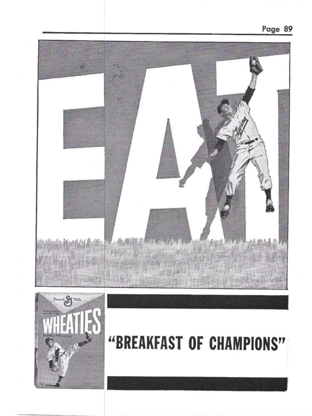 Vintage Wheaties Breakfast Of Champions Print Ad Baseball Outfield 1966